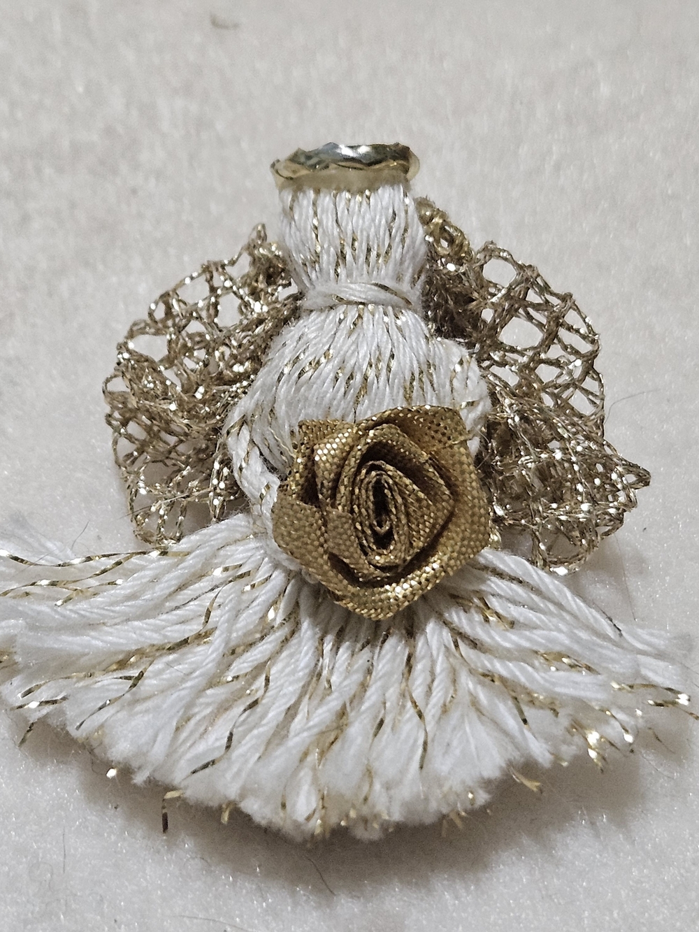 Handmade White and Gold Angel Tassel Ornament